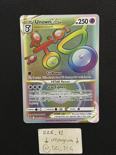 Unown Vstar 199/195- Silver Tempest - Full Art Rainbow - Pokemon Secret Rare