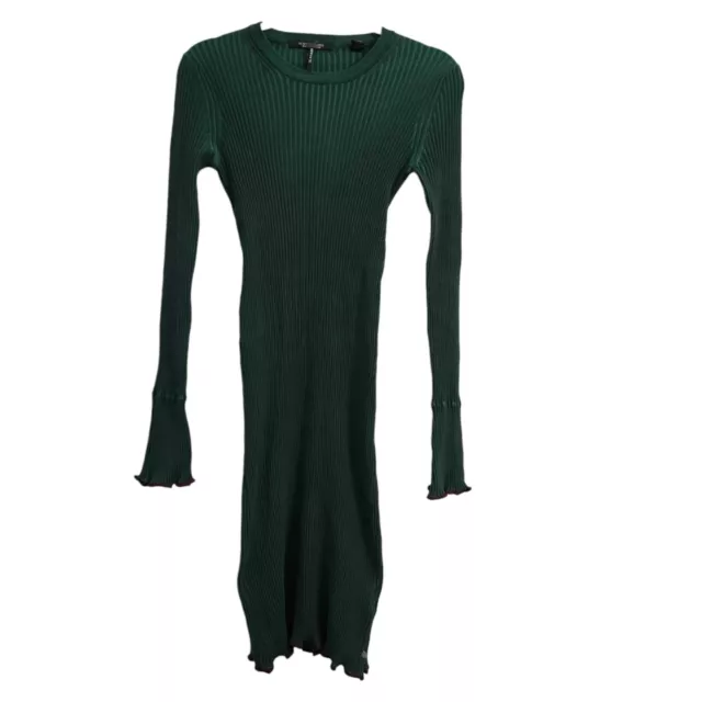 Scotch & Soda Womens Midi Dress Medium Green Ribbed Knit Stretch Long Sleeve