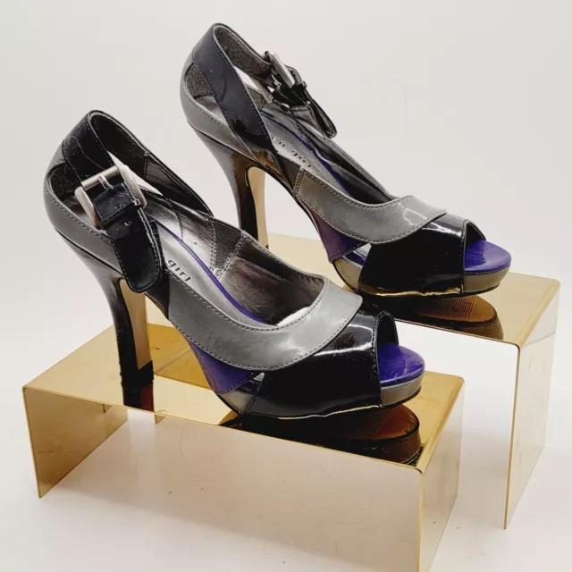 Madden Girl Paramour Blue Grey Black Open Toe Heels Size 6