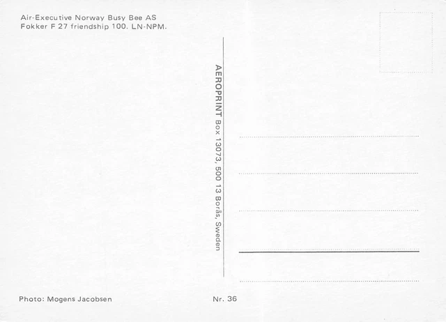 Airline Postcards    AIR EXECUTIVE NORWAY BUSY BEE AS Fokker F27 Friendship 100 2