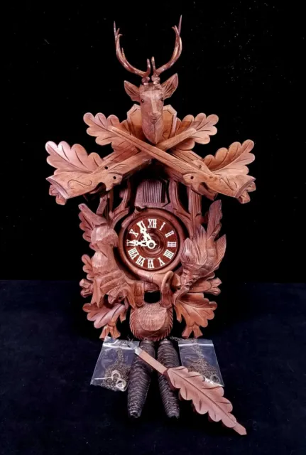 Vtg German Black Forest Hunter Cuckoo Clock 859 Bachmeier & Klemmer Deer Rabbit