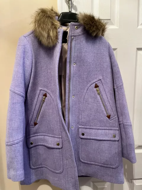 J. Crew Chateau Parka Italian Stadium Wool Coat Sz 4 Heather Purple NWT