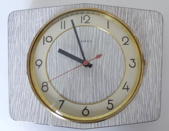 Pendule horloge formica vintage - VEDETTE - faux bois Blanc gris - Années 60 70