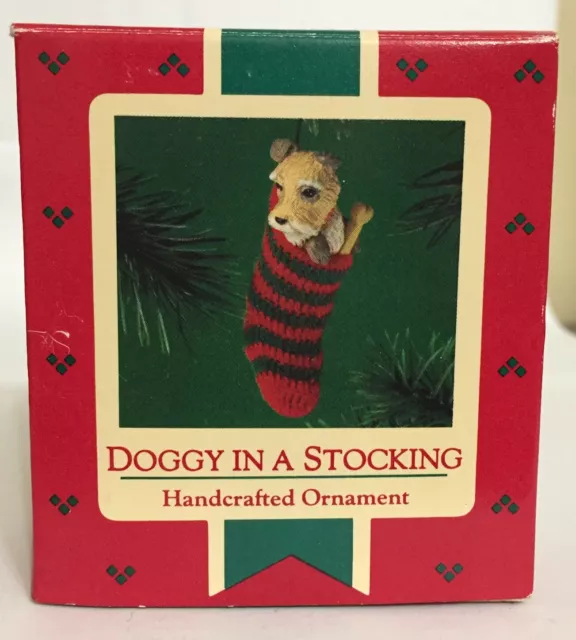Hallmark Doggy In A Stocking Christmas Ornament 1985 Terrier Dog