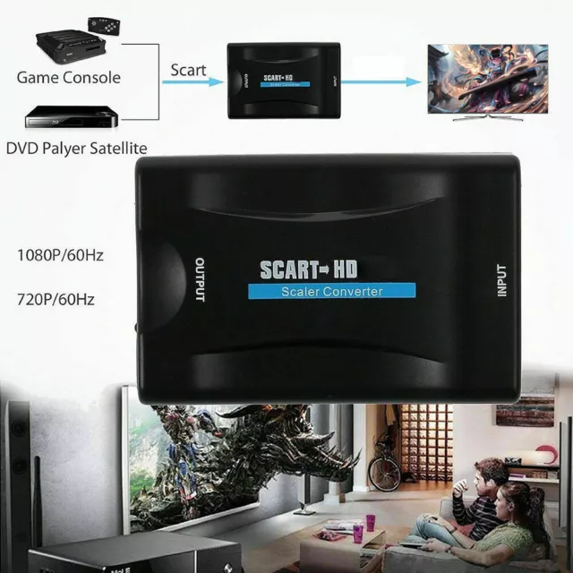 1080P SCART to HDMI Audio Video Converter + USB A to DC Cable for HD TV STB DVD 3