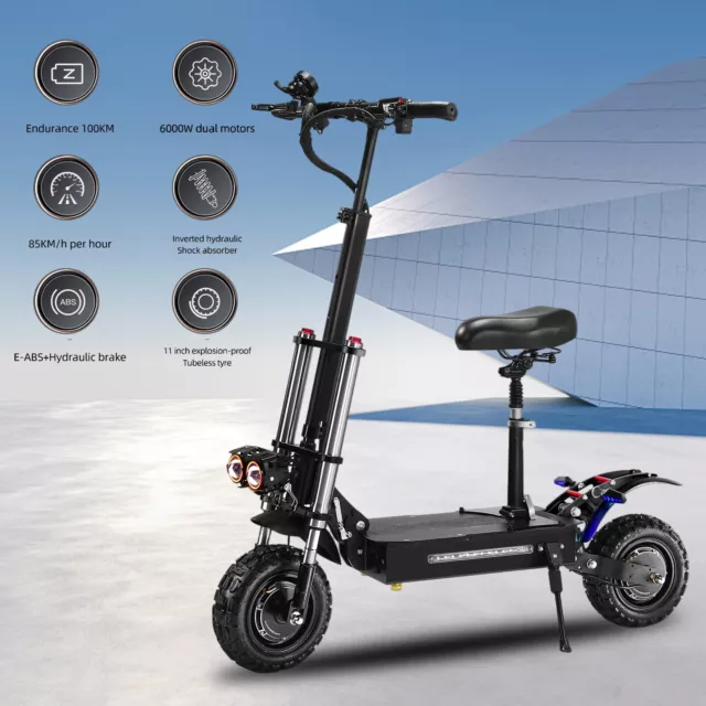 6000W Folding Dual Motor Adult commute Electric Scooter 11" Road Tire E Scooter