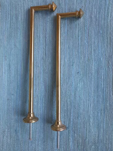 Pair Vintage French Brass Curtain Tie Back Hooks. Hexagonal finials 20cms long.
