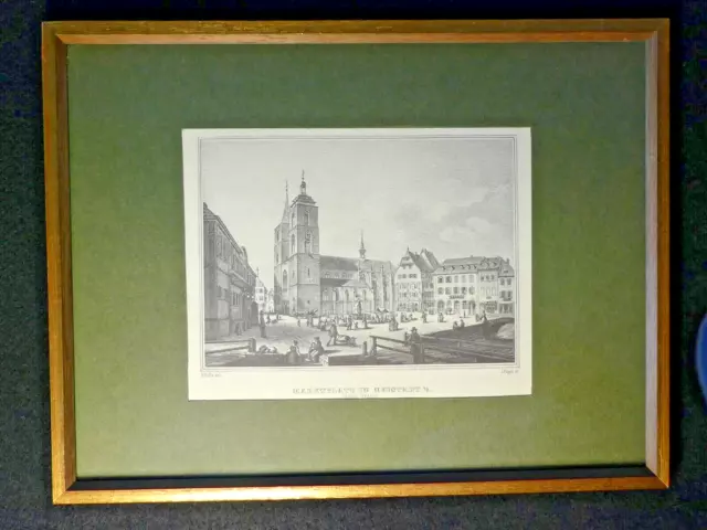 Echt Stahlstich 1850 Neustadt Rhein Pfalz Höfle Poppel Marktplatz Stiftskirche