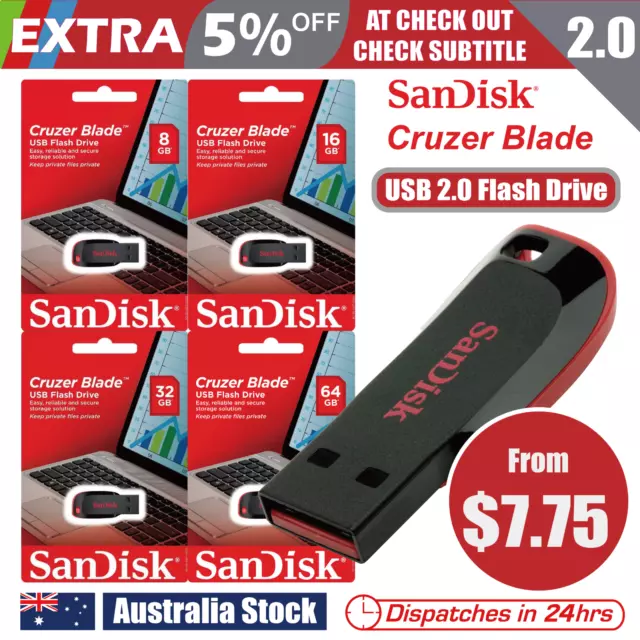 SanDisk Flash Drive Cruzer Blade 8GB 16GB 32GB 64GB 128GB USB 2.0 Memory Stick