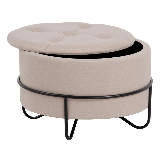 Puff 63x63x41 cm Tessuti Sintetici Beige Metallo