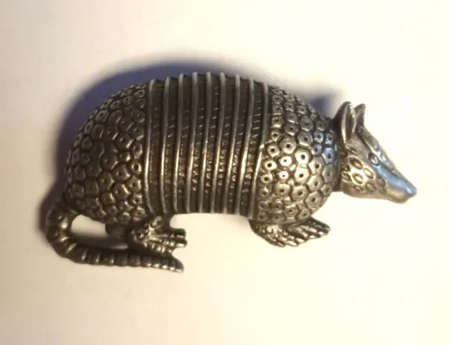 Vintage JJ Armadillo Pin Brooch Silver Tone Southwest Texas