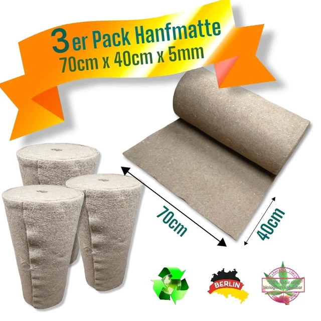 3er Pack Hanfmatte 70cm x 40cm x 5mm für Nager, Stall, Käfig, Haus, Gehege, Hase