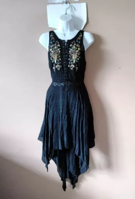 FREE PEOPLE  Size M Black Embroidered Lace Me Up Dress 168.00