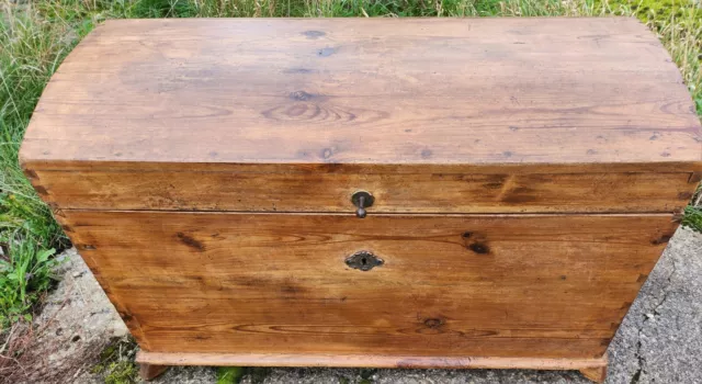 Large 18th Century Pine Dome Top Trunk Blanket Box