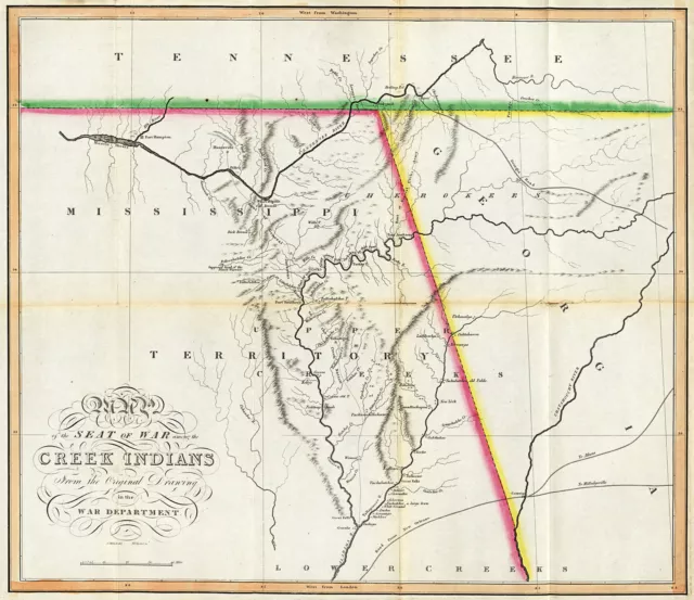 1815 Map of the Seat of War Among the Creek Indians Native American Wall Print