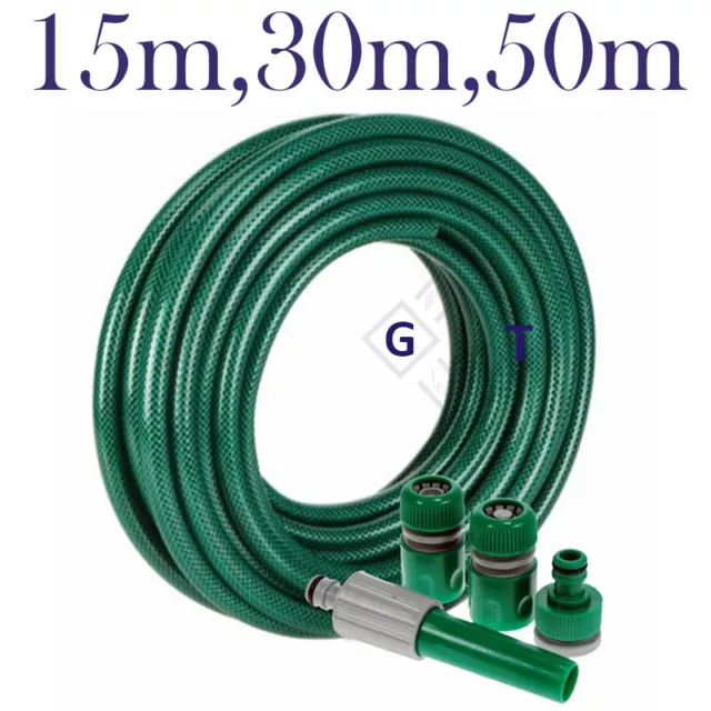 15M 30M 50M Green Garden Hose Pipe Reel Reinforced Outdoor Hosepipe + Fitting