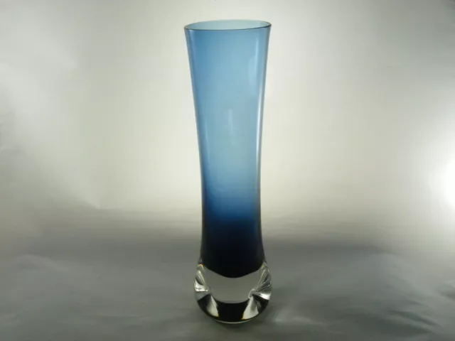 Vintage Swedish Aseda Bo Borgstrom Blue Glass Dimpled Base Vase