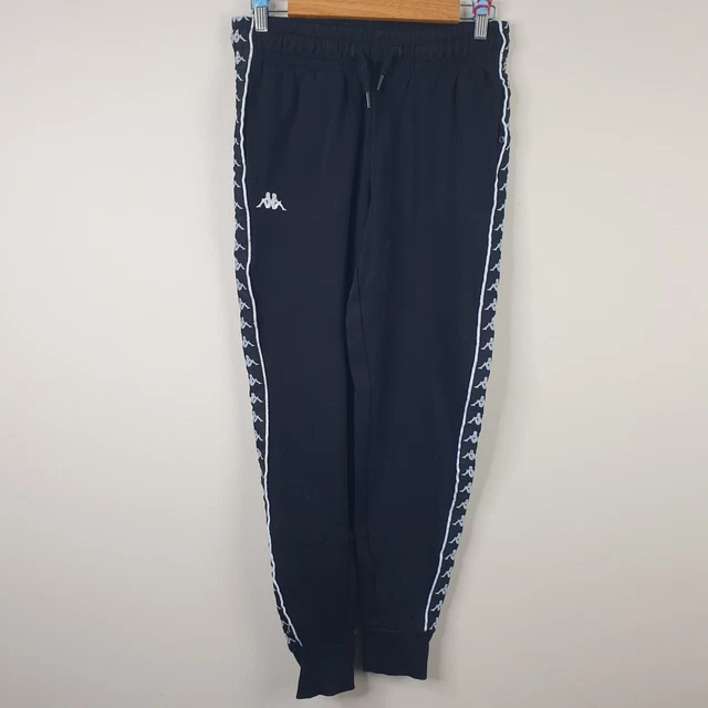 KAPPA Joggers Da Uomo Piccoli Pezzi Da Jogging Neri Miscela Cotone Logo A Righe Sulla Gamba