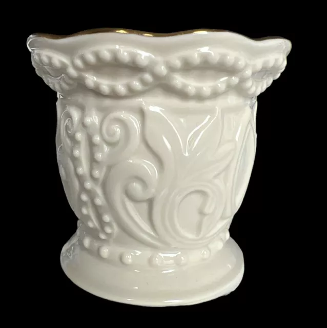 Lenox Bone China Porcelain Cream/Gold Small Vase/Candle Holder 3.25" T x 3.5”