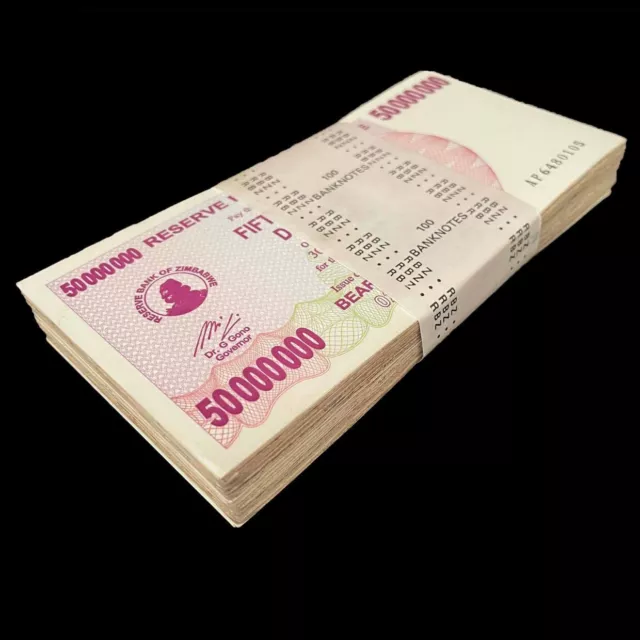 Zimbabwe 100 x 50.000.000 Dollars 2008 - Pick- 57 - Bundle 100 PCS USED