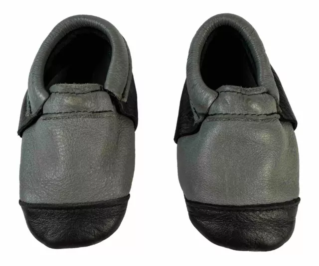 Gray Black Leather Moccasin Baby Toddler Walker Kid Shoe 12-18 Month Non-slip