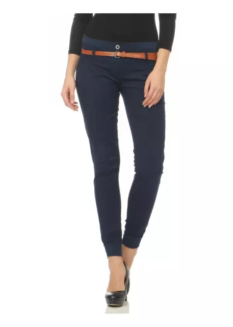 Damen Chino Hose inkl. Gürtel Stoffhose Anzughose Skinny 5396