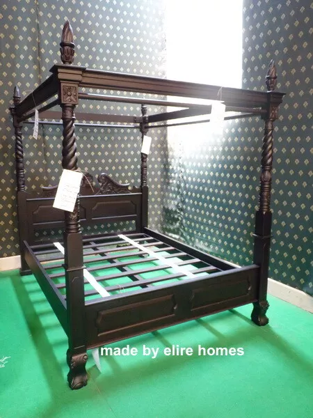 Choice of Matt Black or Natural Black Queen Anne style Four Poster mahogany bed