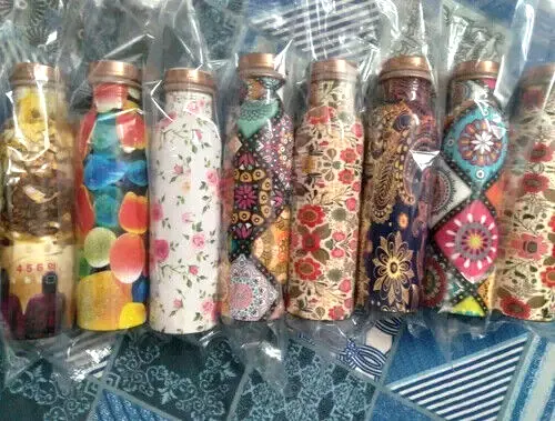 Lovely 100% Copper Printed 10" Water Bottle Diwali Christmas Exclusive Gift Xmas