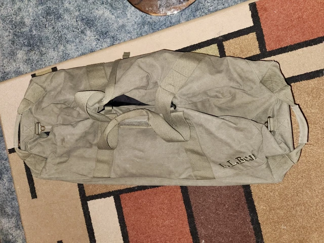 Vintage LL Bean Rolling Canvas Duffle Bag~Olive Green~33 1/2" x 1 5 1/4" Base