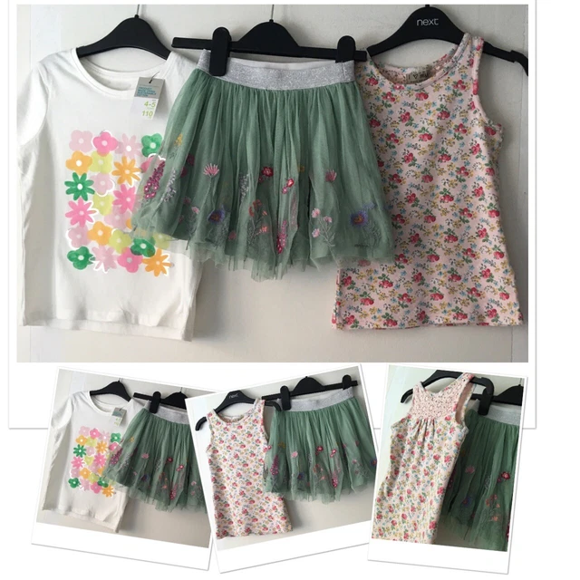 TU Girls Summer Mesh Lined Skirt & Next Sun Top Exc U & New Tags Prk Top 4-5 Yrs