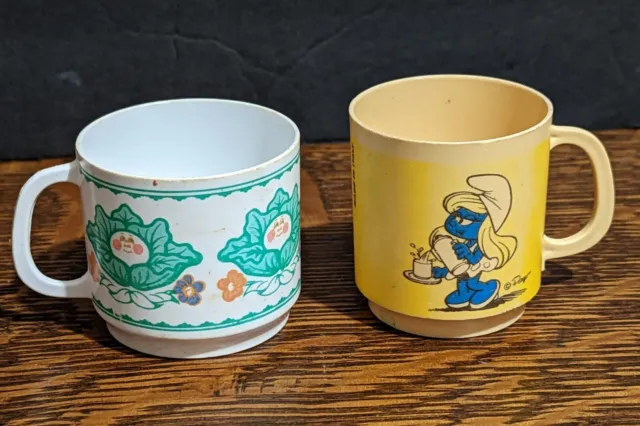 Vintage Plastic Toy Cups Mugs - Cabbage Patch Kids & Smurfs - Made in Italy