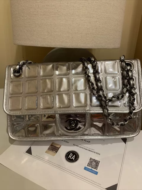 AUTHENTIC CHANEL SILVER Ice Cube CC Quilted Classic Flap Bag $560.00 -  PicClick