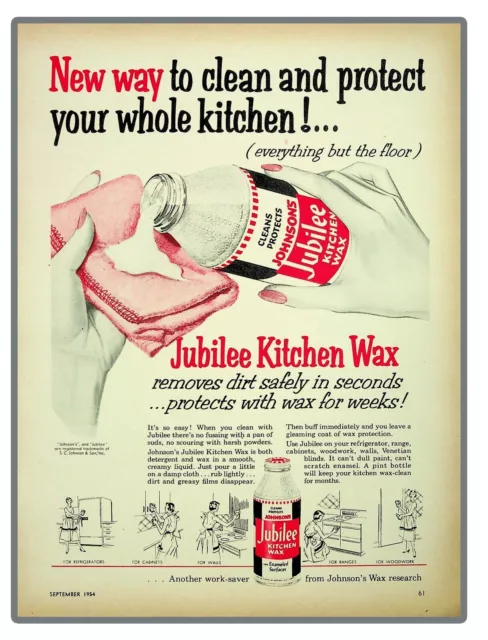 1954 Jubilee Kitchen Wax Vintage PRINT AD Household Cleaning Decor