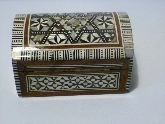 Boîte à Bijoux Ancienne En Marqueterie Bois & Nacre - Vintage Syrie #B678