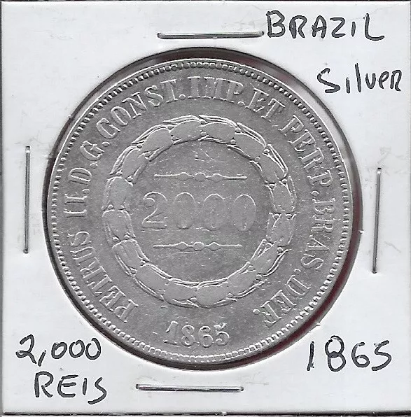 Brazil 2,000 Reis 1865 Peter Ii The Magnanimous,Brazilian Empire Coat Of Arms,Cr