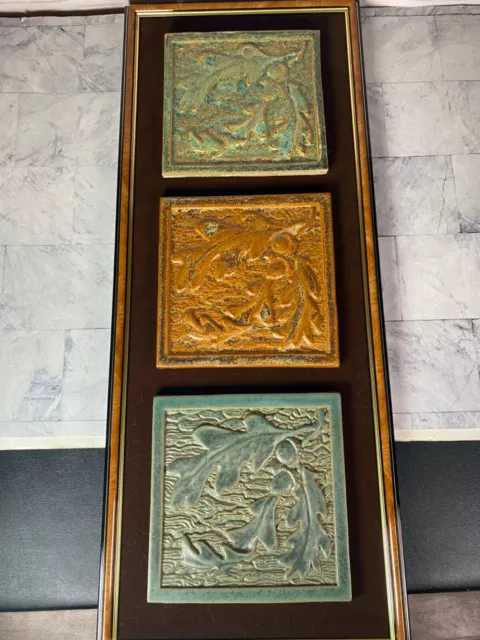 Fulper Pottery Set of 3 Oak Leaf Acorn Framed Tile Trivet 1994 and 1995