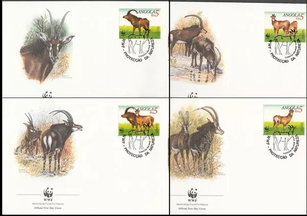 Angola Wwf Fdc Set (4) Antelope 1990 (Id:526/D5534)