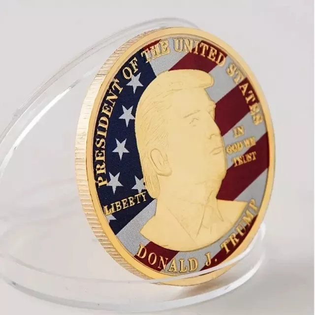45th US President Donald J. Trump 2024 Placcato Oro Commemorativa Sfida Moneta