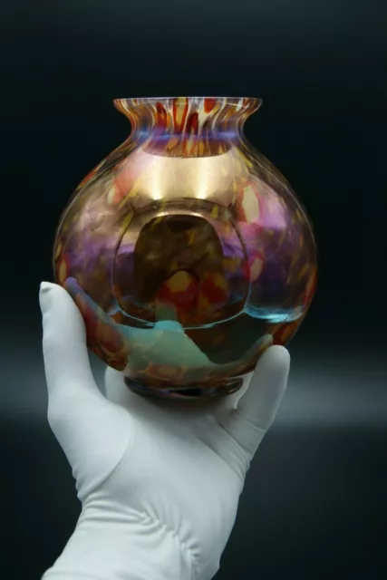 Loetz Bohemian Art Glass Iridescent Multicolor Bowl Vase Czech Art Nouveau 6.1/2