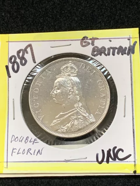 1887 GREAT BRITAIN DOUBLE FLORIN SILVER CROWN looks PL