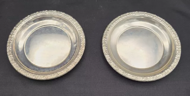 Set of 2 Vintage Sterling Silver Butter Pat Nut Mini Dish Coaster 3"