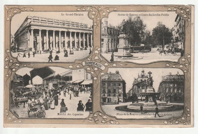 BORDEAUX - Gironde - CPA 33 - carte Souvenir 4 vues Marché Theatre Fontaine