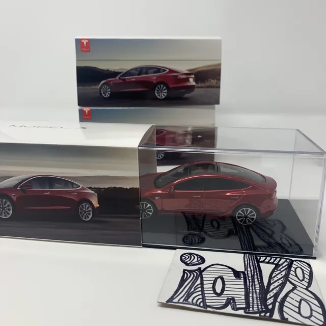 Burago Tesla Model 3 Diecast Car Red 1:43 Scale Die Cast Metal Display Lot  Of 2