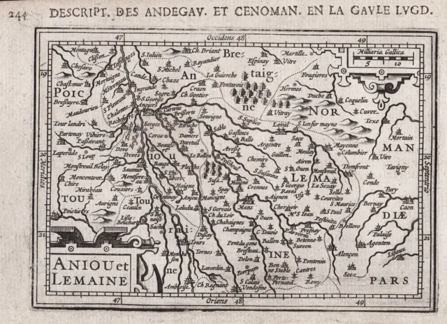 Anjou Maine Pays de la Loire map Karte carte Bertius Hondius gravure 1618