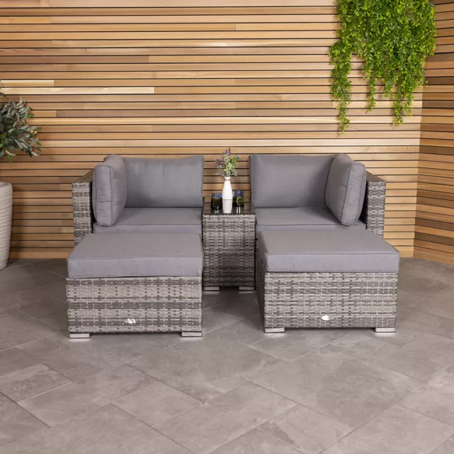 Charles Bentley 2/3 Seater Multi-Use Rattan Lounge Set Love Seat Footstool Grey