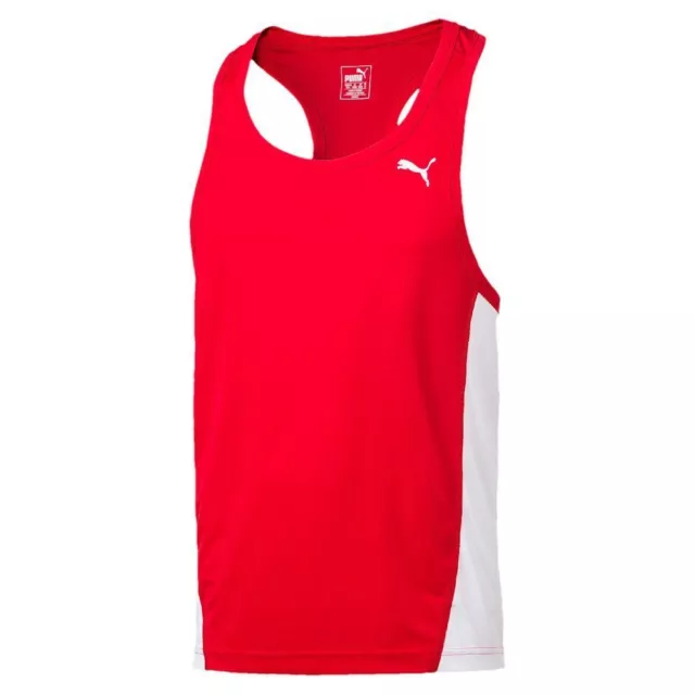 Puma Courant Hommes Cross The Ligne Maillot Débardeur de Course Rouge Blanc