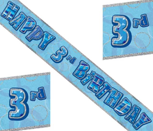 3. Geburtstag 2 Stück Folien Banner Blau Glitzer mit HAPPY BIRTHDAY 360 cm