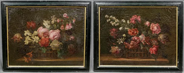 Floral Still Life Pair of European Old Master 19th Century Paintings