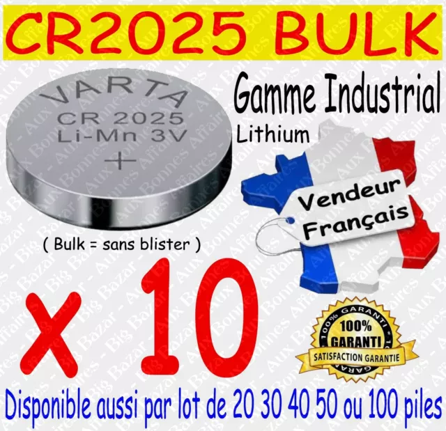 Lot de 10 piles boutons CR2025 VARTA Lithium 3V - Dispo aussi : CR2032 ou CR2016