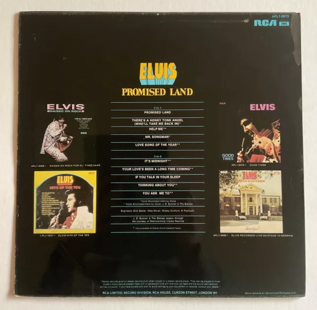 Elvis Presley LP Promised Land (Orange Label (RCA APL1-0873, UK) 2